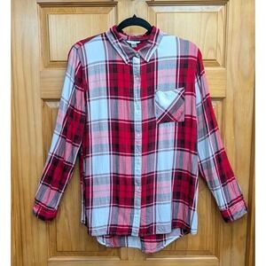 Cato Est 1946 Women's Top Large Plaid High Low Hem Shirt Button-Down Front